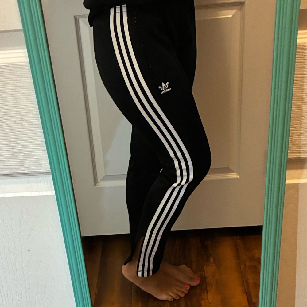 Adidas Black Joggers with White Stripes